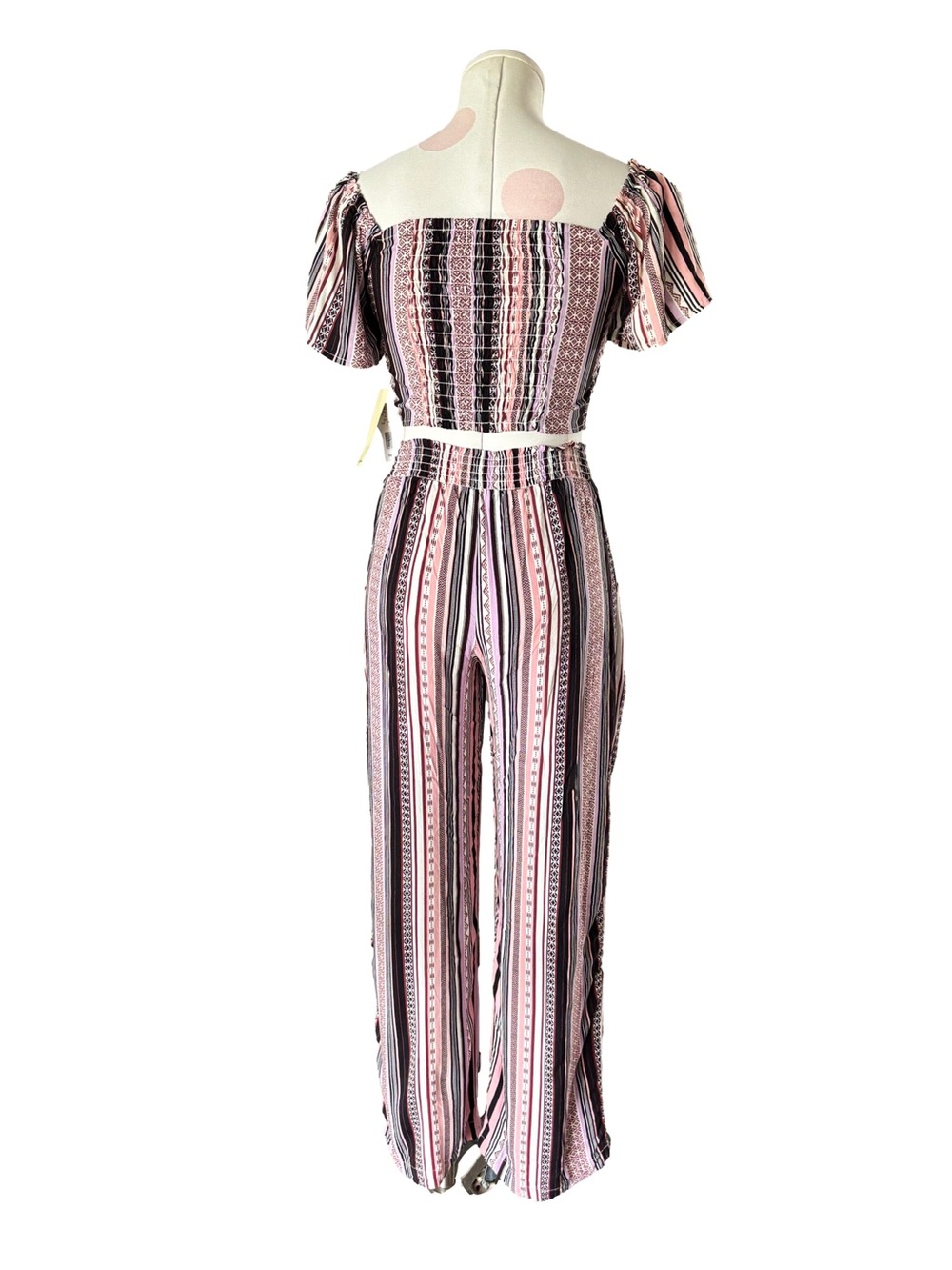 Pink Multi Stripe Two Piece Set Crop Top Wide Leg Pants S/XS - Picture 4 of 8